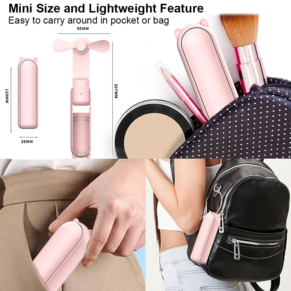 Portable Mini Handheld USB Fan – Rechargeable Folding Pocket Fan with Battery, Cooling Hand Fan and Power Bank Function | Bowlift
