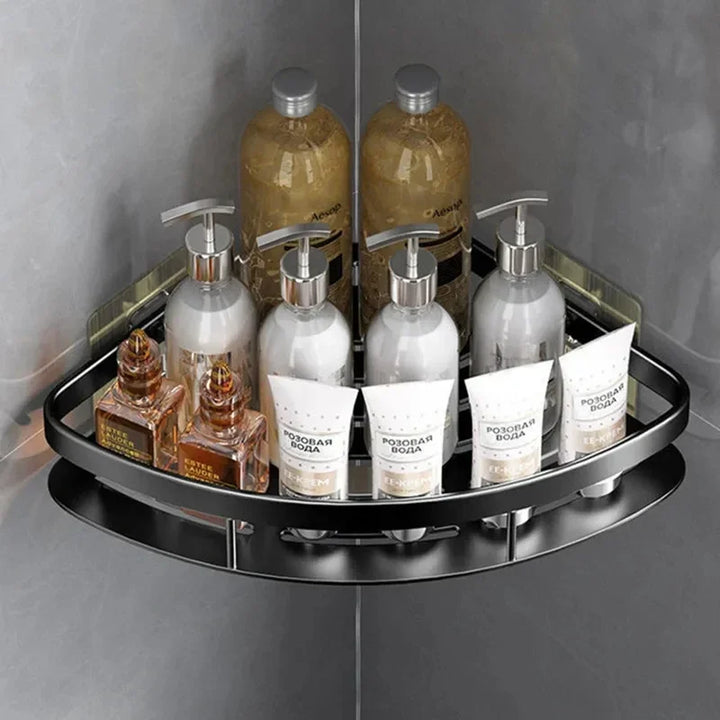 BowLift | Corner Holder Aluminum Wall Shelf – Space-saving Bathroom Organizer بدون Drilling