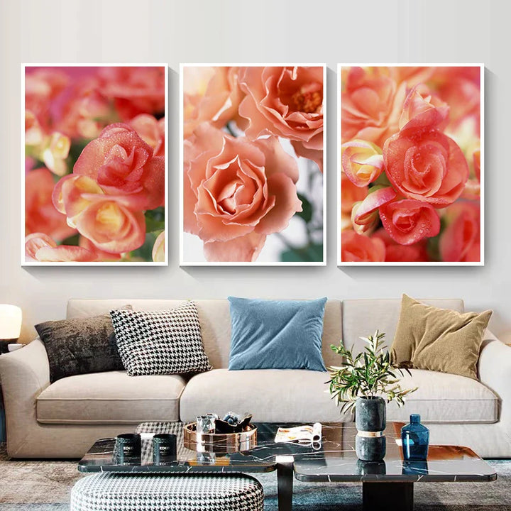 Pink Red Roses Floral Wall Art Fine Art Canvas Prints Modern Botanical Posters Pictures For Living Room, Bedroom Art Decor | Bowlift