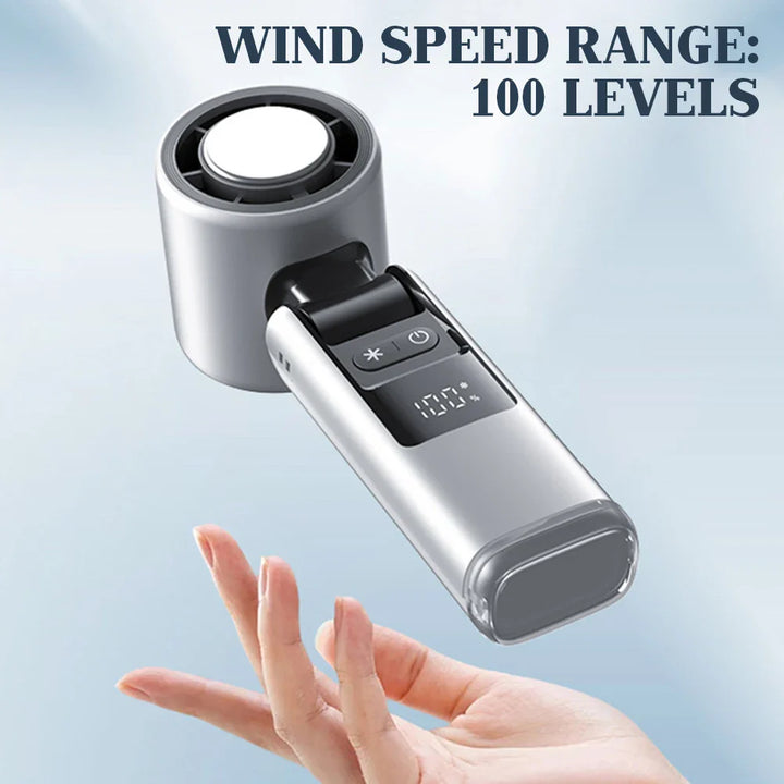 BowLift | CoolioX Mini Hand Fan | 100 Wind Levels & Digital Display | Foldable & USB Rechargeable | 4000 mAh Battery