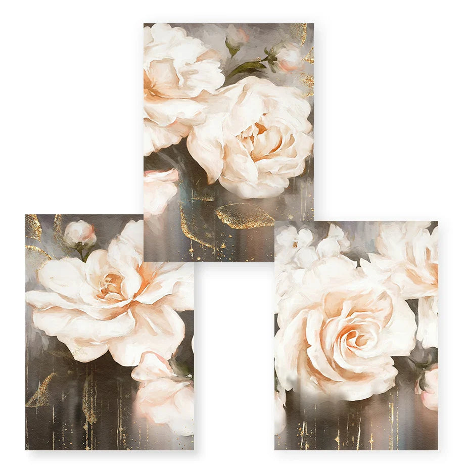 Pink Beige Petals Big Floral Wall Art Fine Art Canvas Prints Elegant Abstract Botanical Pictures For Living Room Bedroom Art Decor | Bowlift