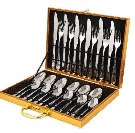 BowLift | Opulent Gold Cutlery Set - The elegant 24-piece gold and silver cutlery set