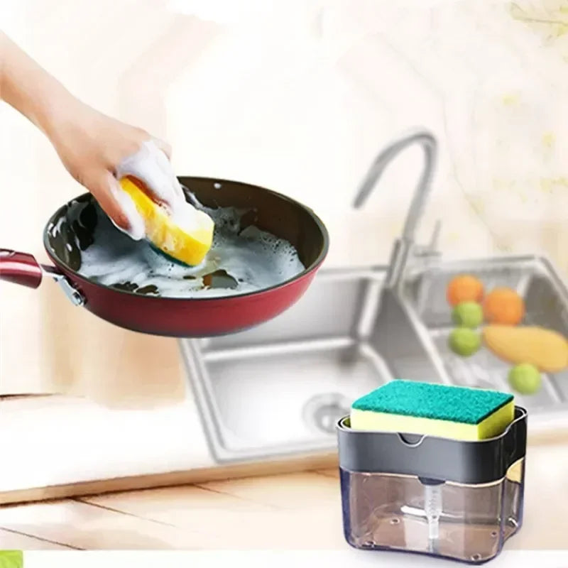 Kitchen soap dispenser with sponge holder | Push-type Bowlift