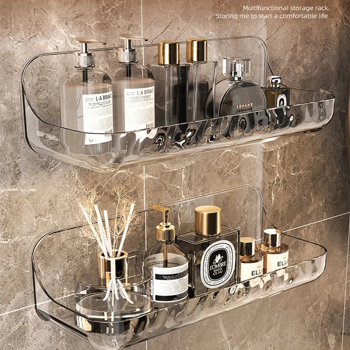 BowLift | Acrylix Pro | Acrylic Bathroom Shelf Without Drilling | Wall Mounted Shower Shelf | Cosmetic & Shampoo Holder | Transparent | 12×9×8 cm / 24×9×8 cm