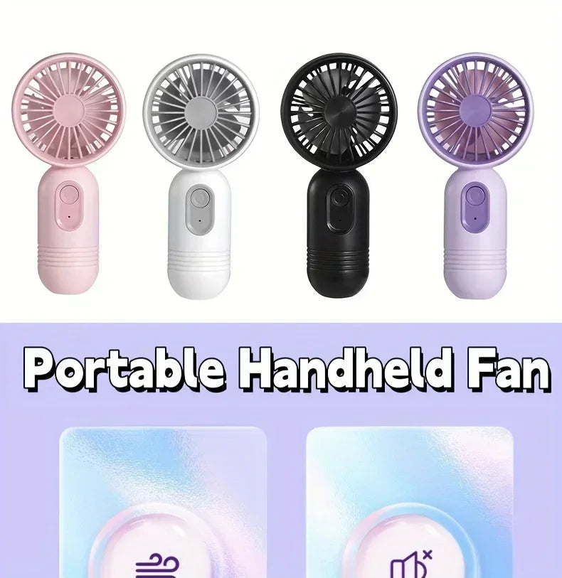 Mini Handheld USB Fan – 3-Speed Strong Wind Portable Desk Fan, Rechargeable for Students, Office, Outdoor, Travel, and Camping | Bowlift