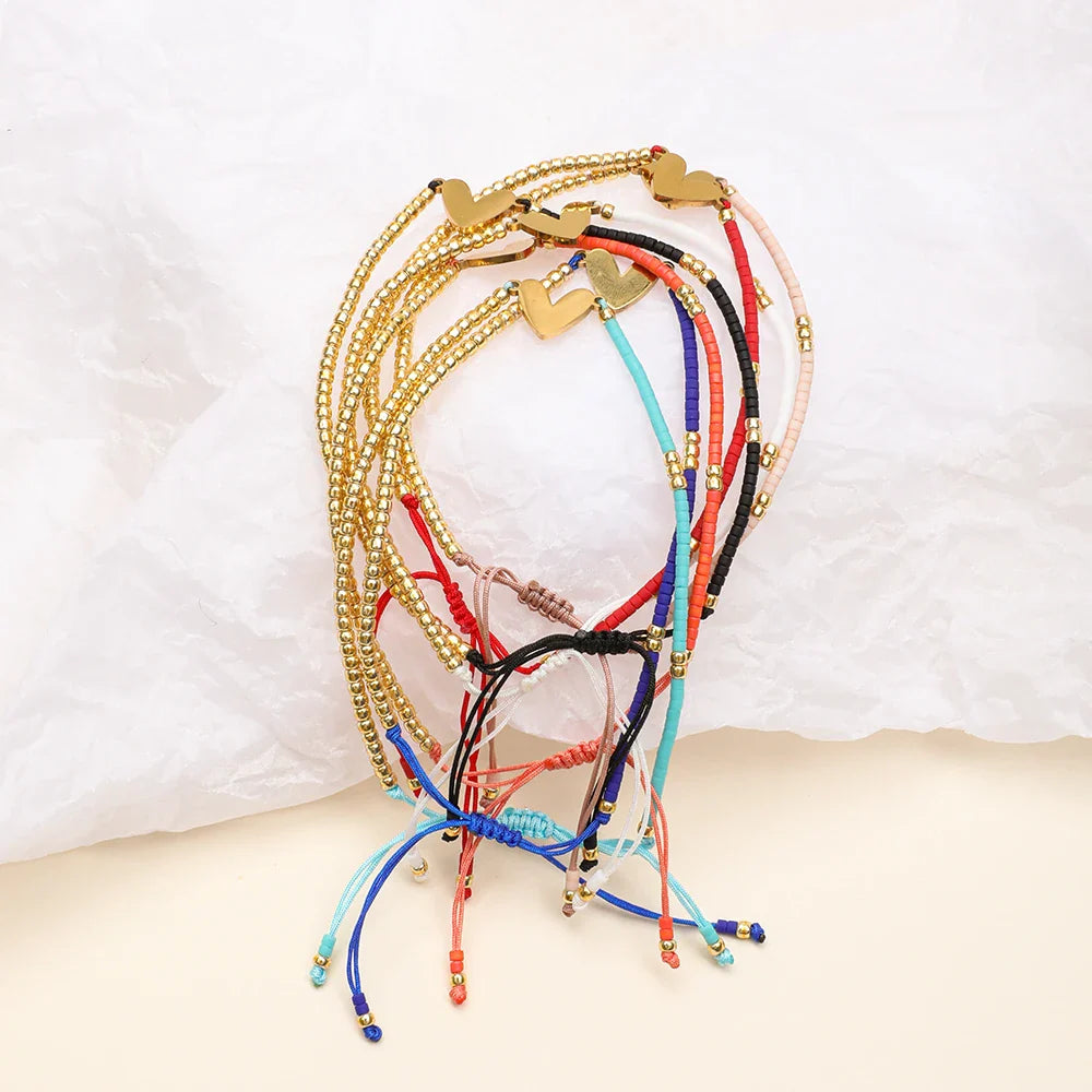 BowLift | Adjustable Dainty Beaded Flat Heart Bracelet