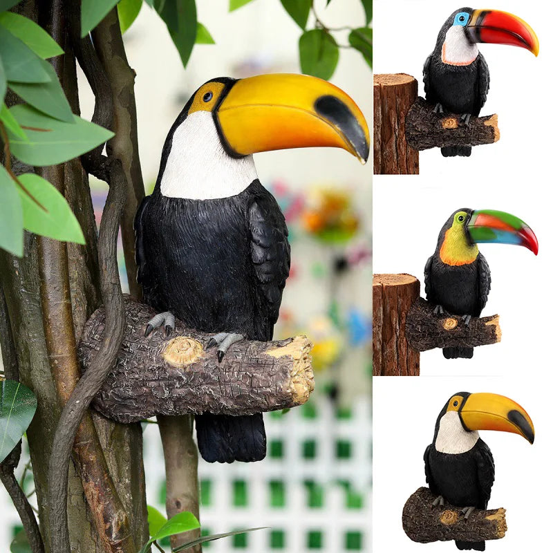 BowLift | Toucan Figure TropiJoy | Hand-painted tree decoration | Hanging garden statue made of resin | 29 × 19.3 × 11 cm