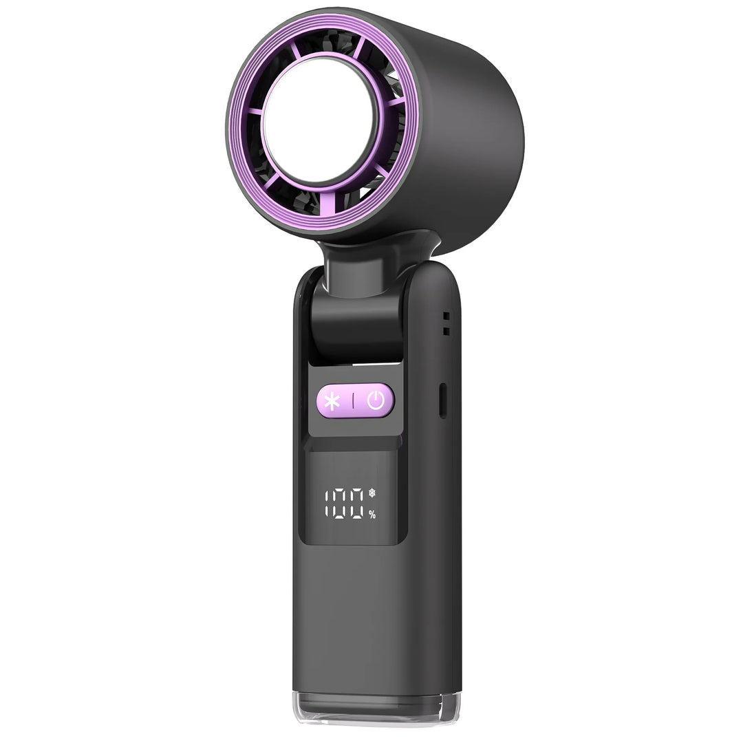 Mini handheld fan with 100 wind levels and digital display | Bowlift