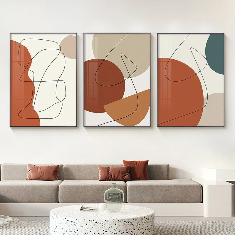 Modern Abstract Earthy Tones Geometric Wall Art Fine Art Canvas Prints Pictures For Living Room Dining Room Contemporary Home Decor | Bowlift