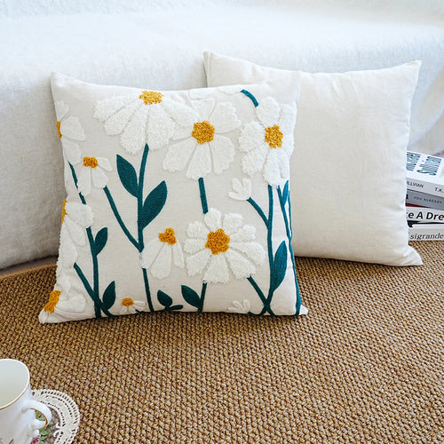 BowLift | Cushion with Embroidered Daisies for Sofa and Living Room Without Filling