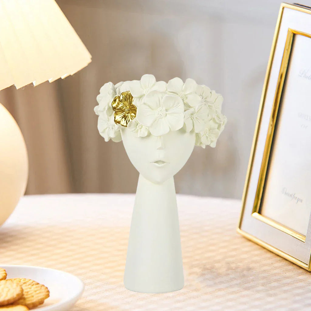 BowLift | Nordic Girl Head Flower Resin Vase Statue Flower Flower Vases for Office Desktop Dried Flowers Ornaments Decor Container