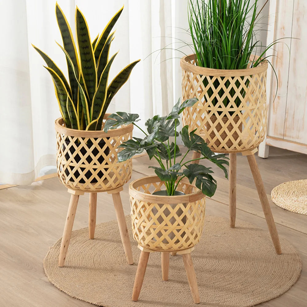 BowLift | Handcrafted Bamboo Woven Flower Pot with Stand Plant Flower Display Storage Stand DIY Storage Children's Plant Pots Home Decor