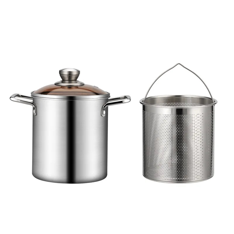 BowLift | Crisplora FryMaster Stainless Steel Frying Pot 3 L with Strainer & Lid | Tempura Fryer with Tongs