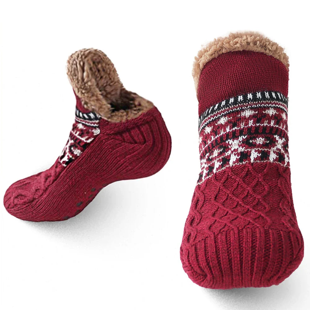 BowLift | North Cottage | Thermal House Socks Winter | Non-slip Cozy Socks for Women & Men | Thickly Lined & Extra Warm | Soft Anti-Slip Bed Socks for Home & Christmas