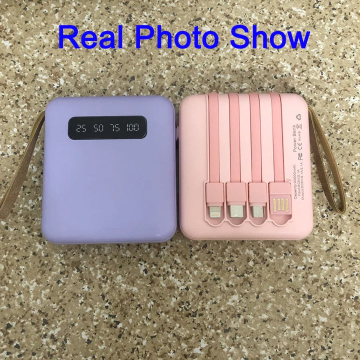 BowLift | Mini Powerbank with Mirror Display | 20,000 mAh | Quick Charge Function & Integrated Cables | For iPhone, Samsung, Xiaomi & more