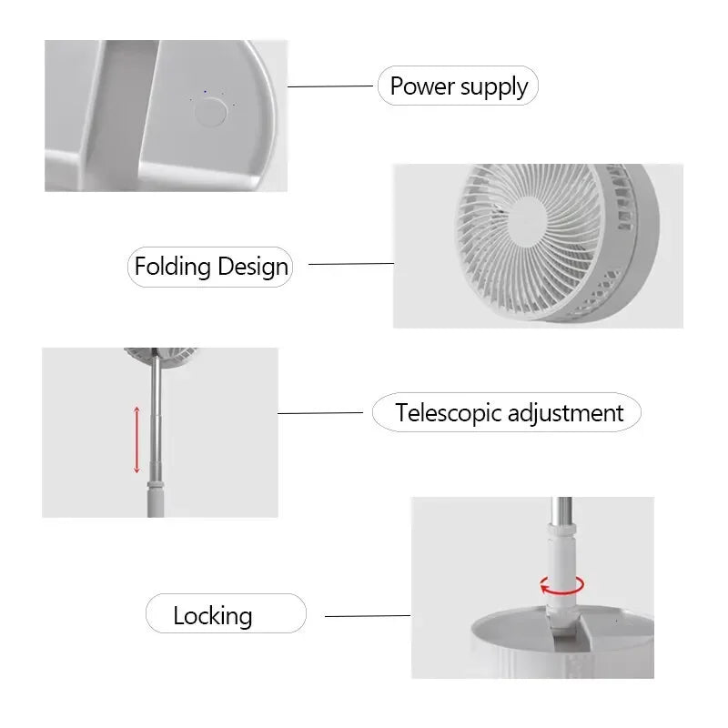 7200mAh USB Rechargeable Portable Folding Fan Floor Low Noise Fan for Outdoor Home Wireless Fan 4 Speed Camping Portable Fan | Bowlift