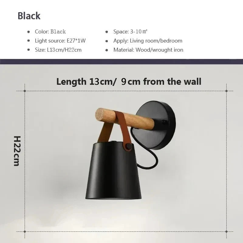NordicGlow Light - Wooden LED Wall Lamp with Leather Accents Bowlift
