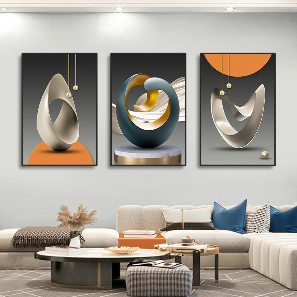 Set of 3Pcs Modern Aesthetics Abstract Still Life Wall Art Fine Art Canvas Prints Pictures For Luxury Loft Apartment Living Room Dining Room Art Decor | Bowlift