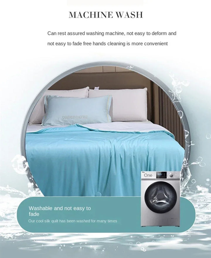 Air Condition Summer Comforter — Pure Color Ice Silk Cooling Blanket, Lightweight & Smooth Twin/King Size Quilt | Bowlift