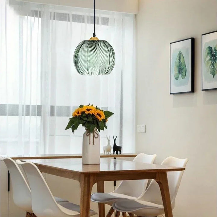 BowLift | Scandinavian Glass Pendant Lamp with Green Leaf Pattern