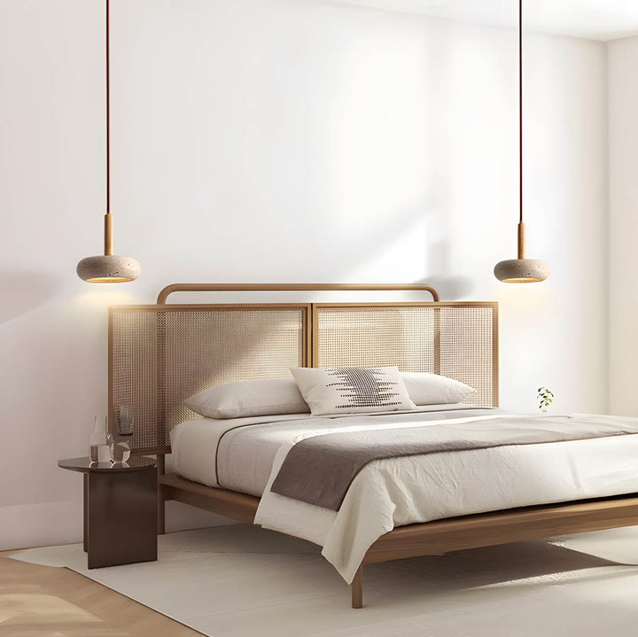 BowLift | GlowStone Ceiling Lamp - Natural Travertine LED Pendant Light
