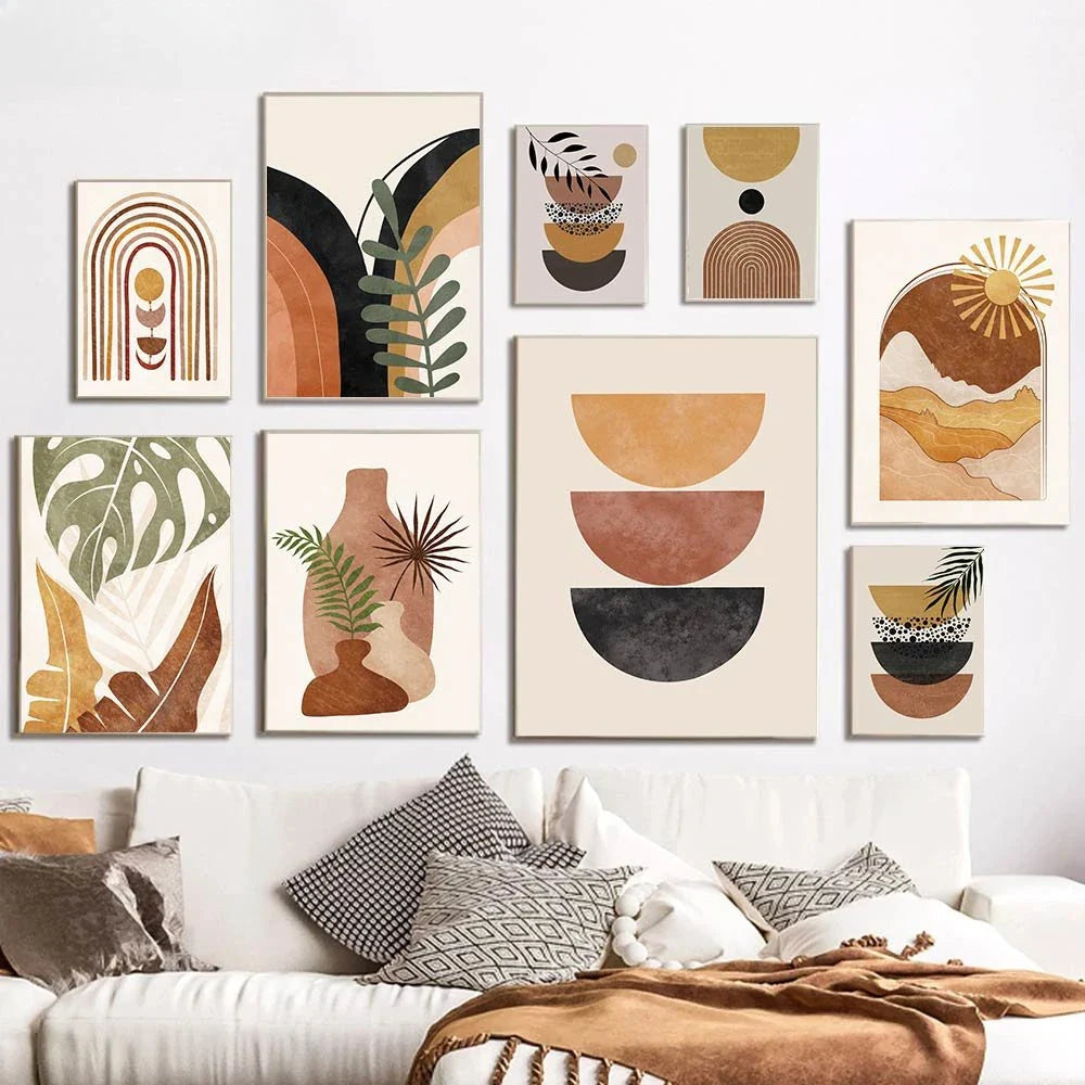 Terracotta Moon Abstract Bohemian Botanical Still Life Wall Art Fine Art Canvas Prints Gallery Wall Pictures For Modern Living Room Dining Room Art Decor | Bowlift