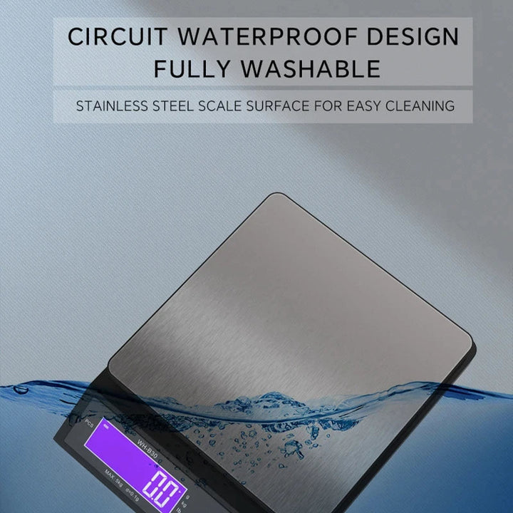 BowLift | 5 kg/0.1 g and 10 kg/1 g digital electronic kitchen scale, LCD display, fully waterproof stainless steel weighing tool for baking