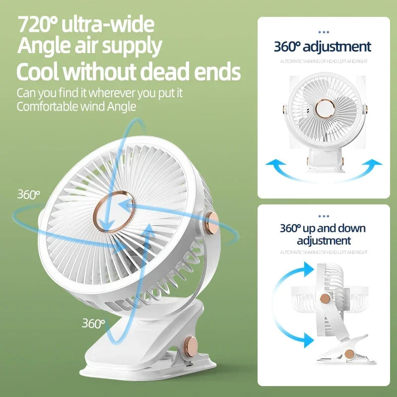 BowLift | Multi-Angle Outdoor Clip-On Rechargeable Cooling Fan
