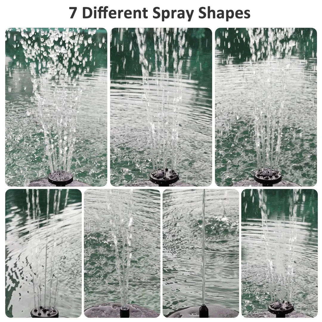 BowLift | AquaLume Solar Spring | 3W Solar Fountain with LED Color Play | Up to 60 cm Fountain Height | 7 Nozzle Attachments