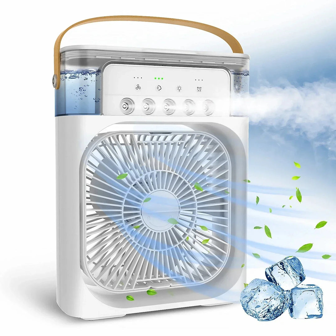 Portable USB Electric Fan with LED Night Light and Water Mist - 3-in-1 Air Humidifier for Home | Bowlift
