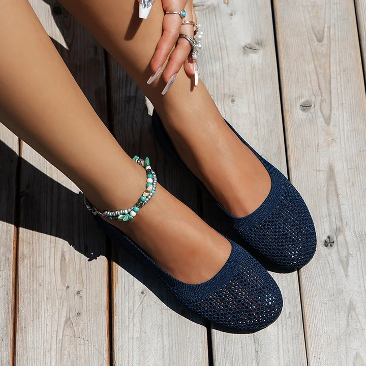 BowLift | Women Round Toe Flat Shoes Solid Color Knit Slippers Casual Breathable Ballet Flats Women Flat Shoes Loafers Women