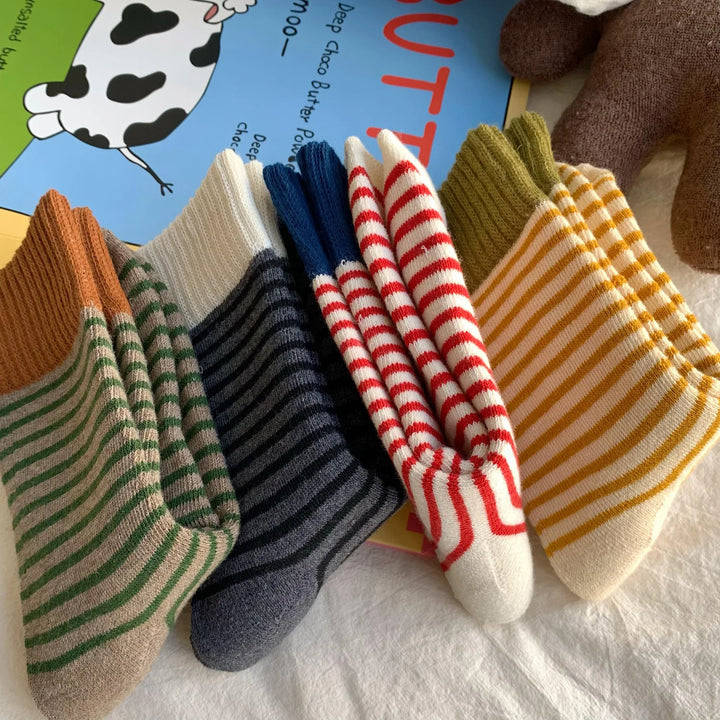 BowLift | WollHerz Women's Wool Socks | Autumn & Winter | Thick & Warm | Ribbed Design | Solid & Stripes