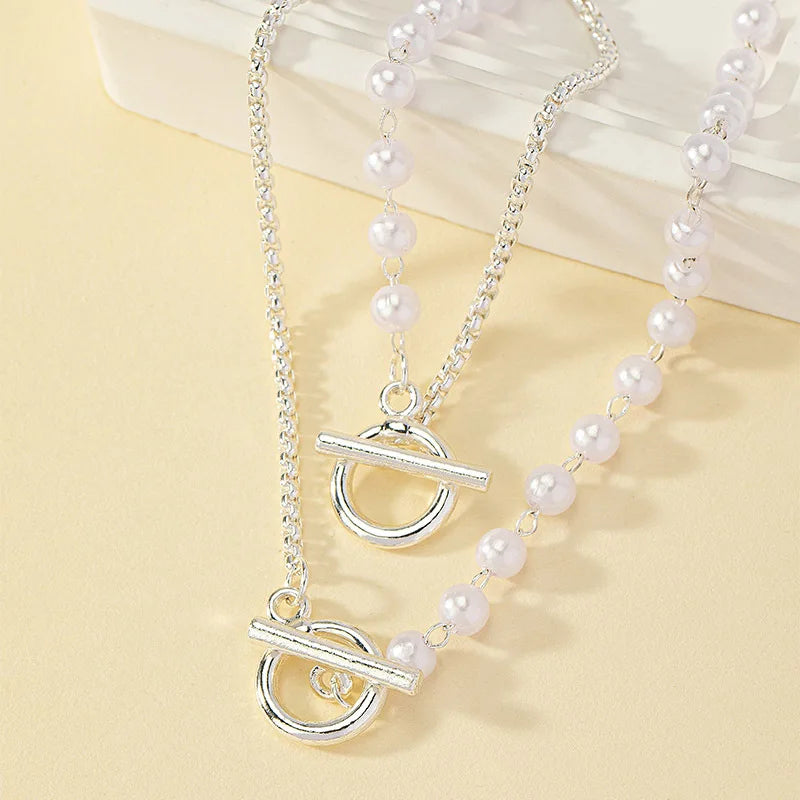 BowLift | Chain & Pearl Circle Clasp Bracelet and Necklace Set