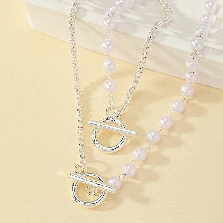 BowLift | Chain & Pearl Circle Clasp Bracelet and Necklace Set
