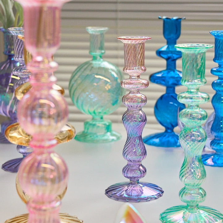Ribbed Glass Candleholders - Mermaid | Bowlift