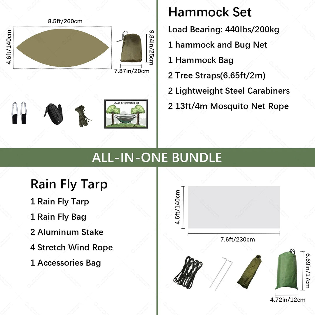 BowLift | Trek Viva Camping Hammock | Integrated Mosquito Net & Rain Cover | Ultralight & Tear Resistant | 3-in-1 Outdoor Solution
