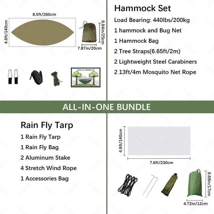 BowLift | Trek Viva Camping Hammock | Integrated Mosquito Net & Rain Cover | Ultralight & Tear Resistant | 3-in-1 Outdoor Solution