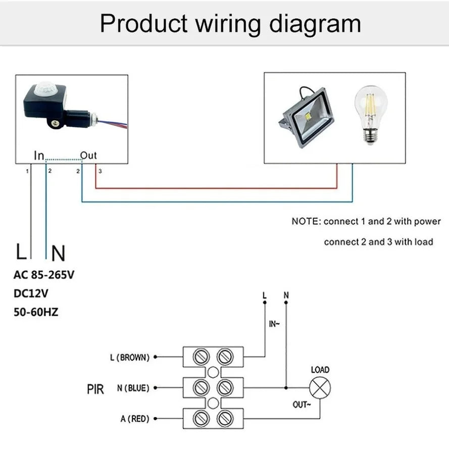 BowLift | Motion Sensor LumaGuard PIR | IP65 Waterproof | 85–265V | Adjustable LED Switch & Twilight Sensor