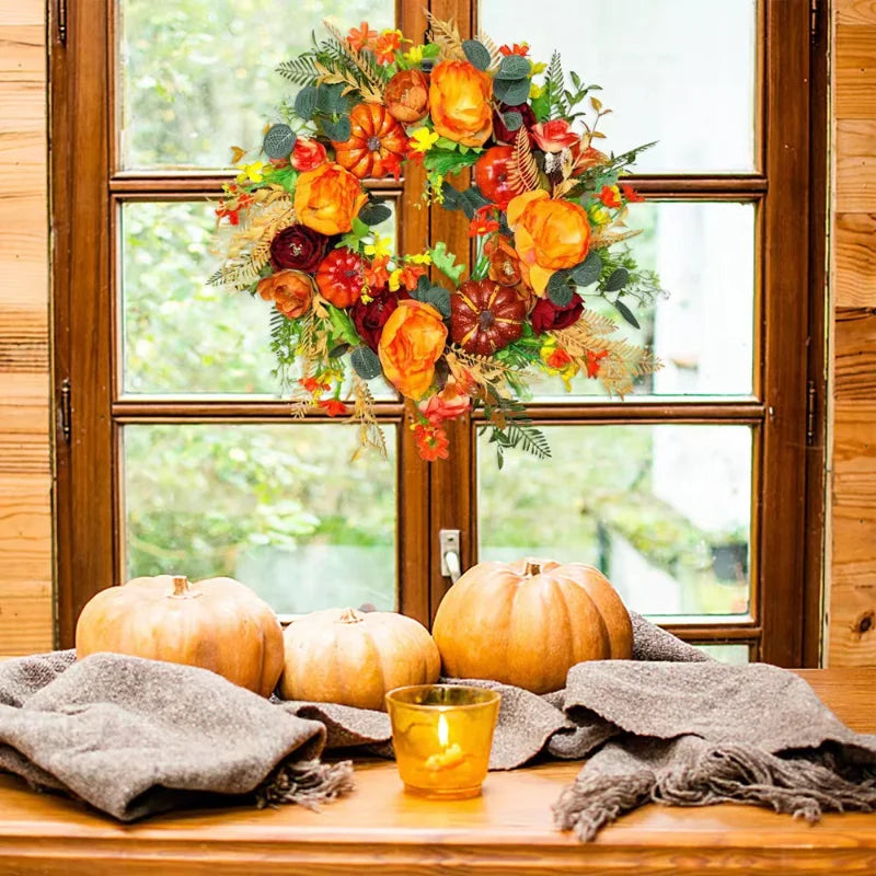 BowLift | Autumna Charm Autumn Door Wreath | Pumpkin & Rattan | 40 cm | Handmade Decoration for Autumn & Thanksgiving