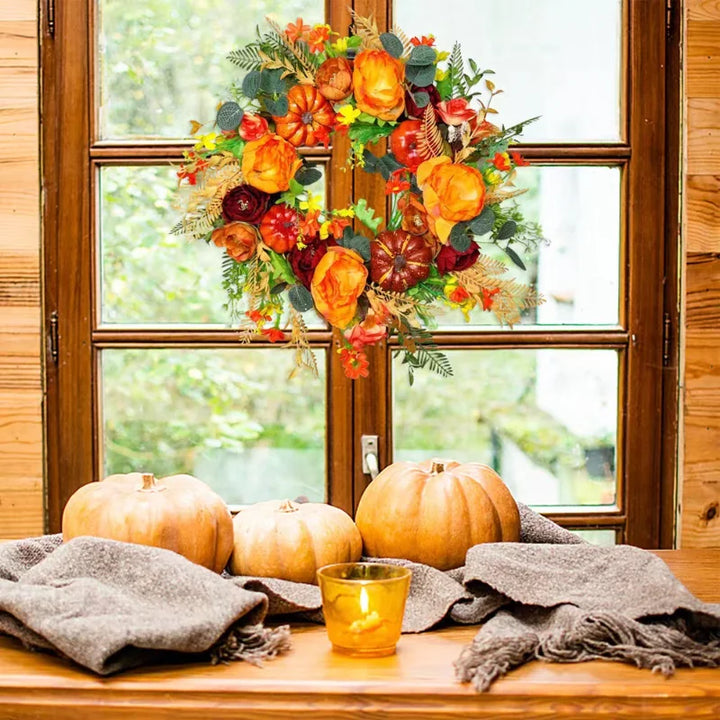 BowLift | Autumna Charm Autumn Door Wreath | Pumpkin & Rattan | 40 cm | Handmade Decoration for Autumn & Thanksgiving