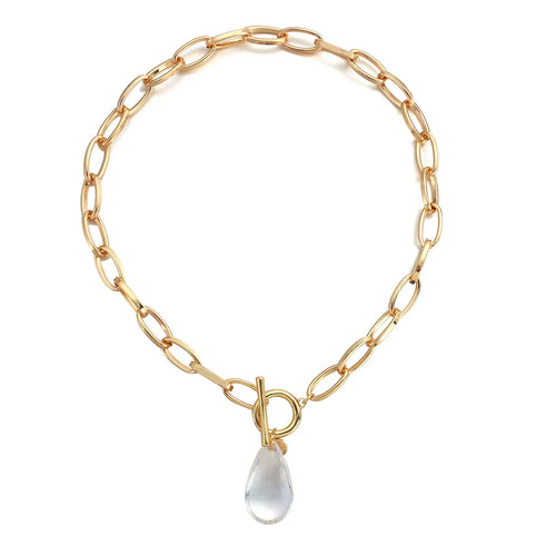 BowLift | Chunky Paperclip Crystal Waterdrop Circle Bar Clasp Necklace