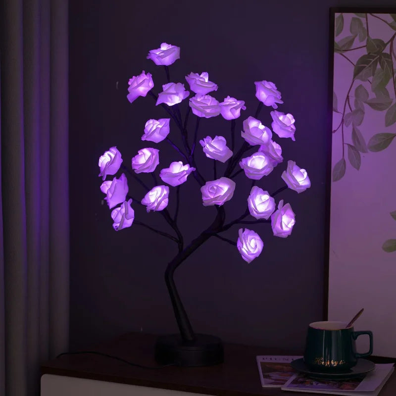 BowLift | RGB Rose Flower Tree Lights 24LED USB Battery Table Lamp Fairy Night Light Home Party Christmas Wedding Bedroom Decoration Gift