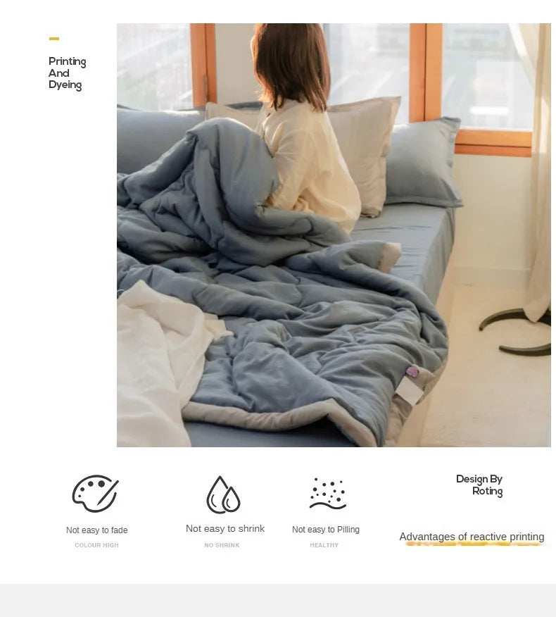 2024 Japanese Cotton-Polyester Summer Quilt – Lightweight, Washable, Skin-Friendly Solid Color Quilt | Bowlift