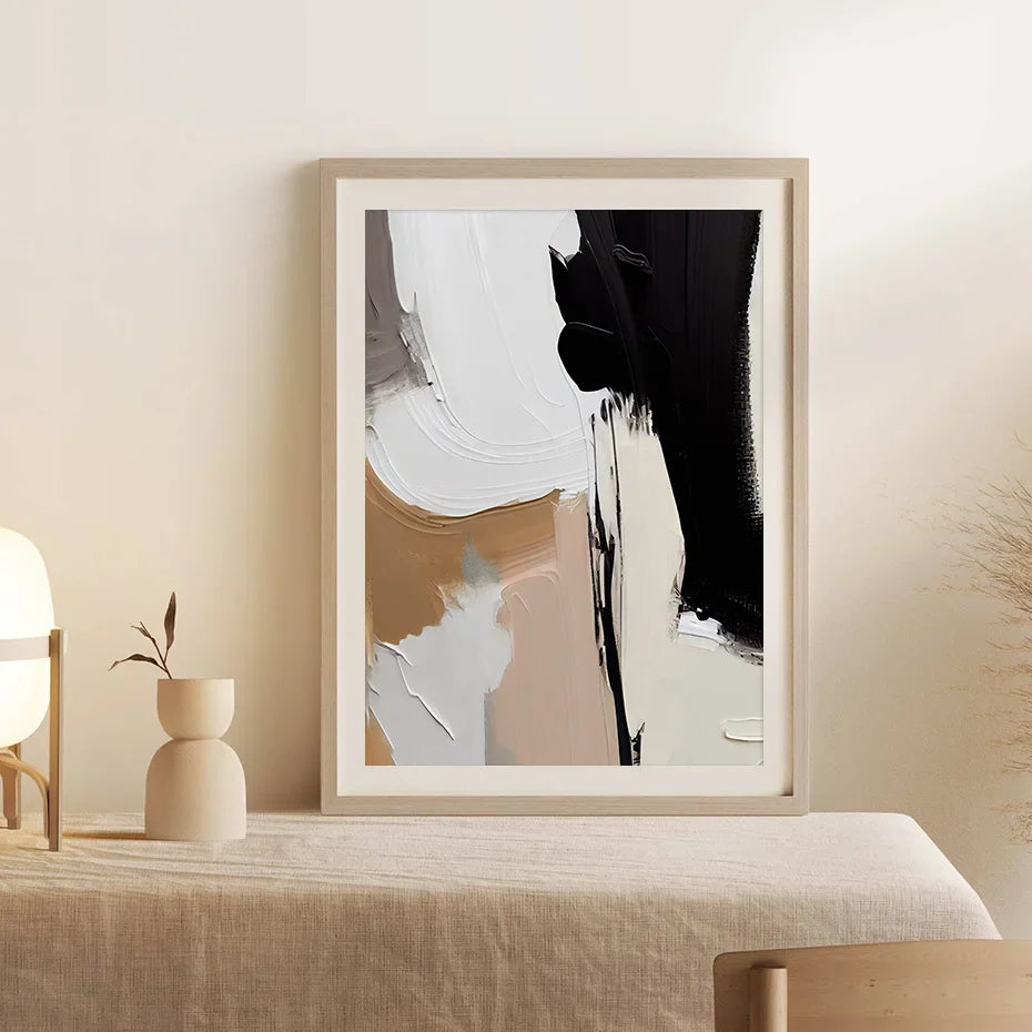 Earthen Contours Abstract Monochrome Fusion Canvas Print Wall Art Pictures For Modern Living Room Bedroom Home Office Decor | Bowlift