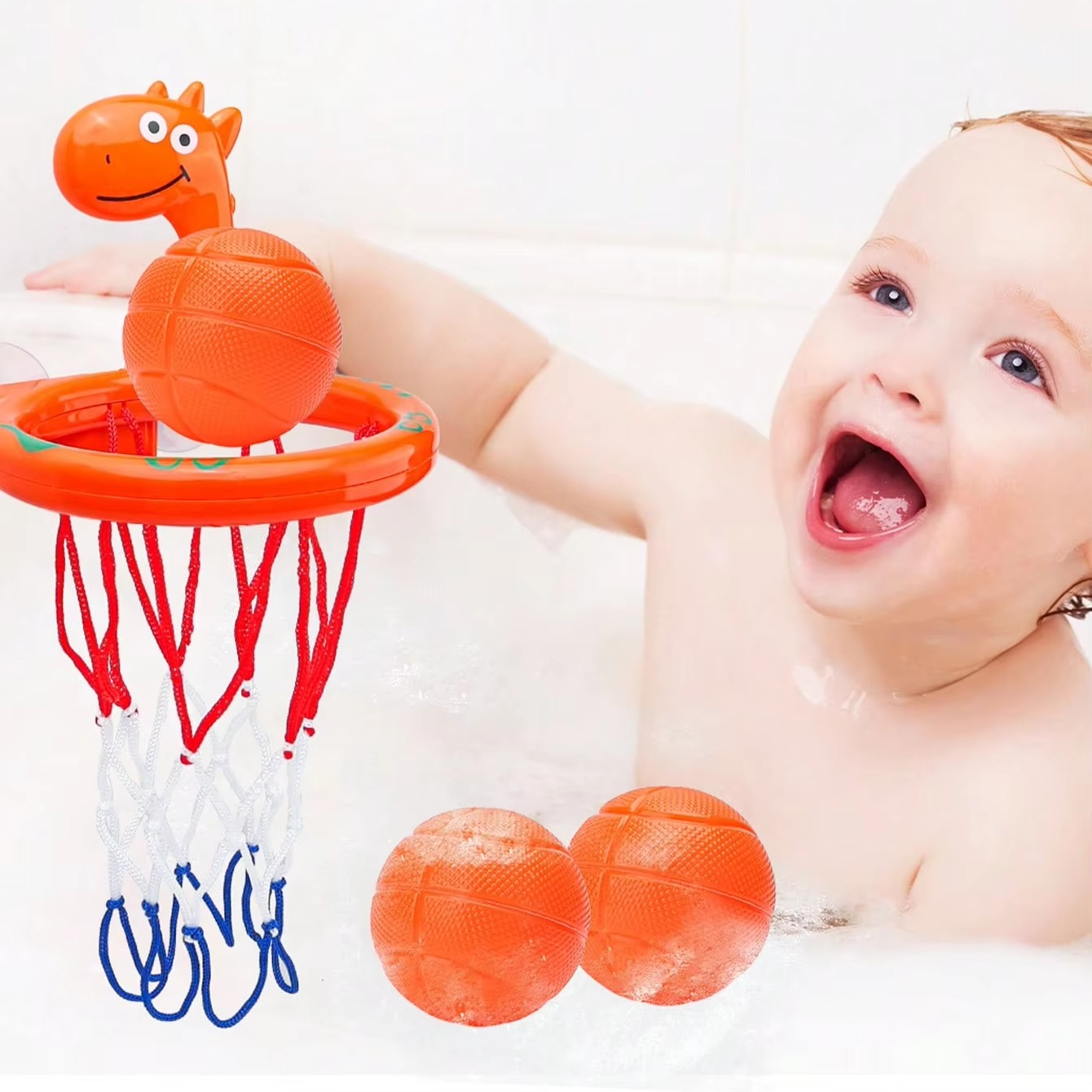 BowLift | Dinosaur Bath Basketball Hoop Toy Set for Toddlers with Three Balls