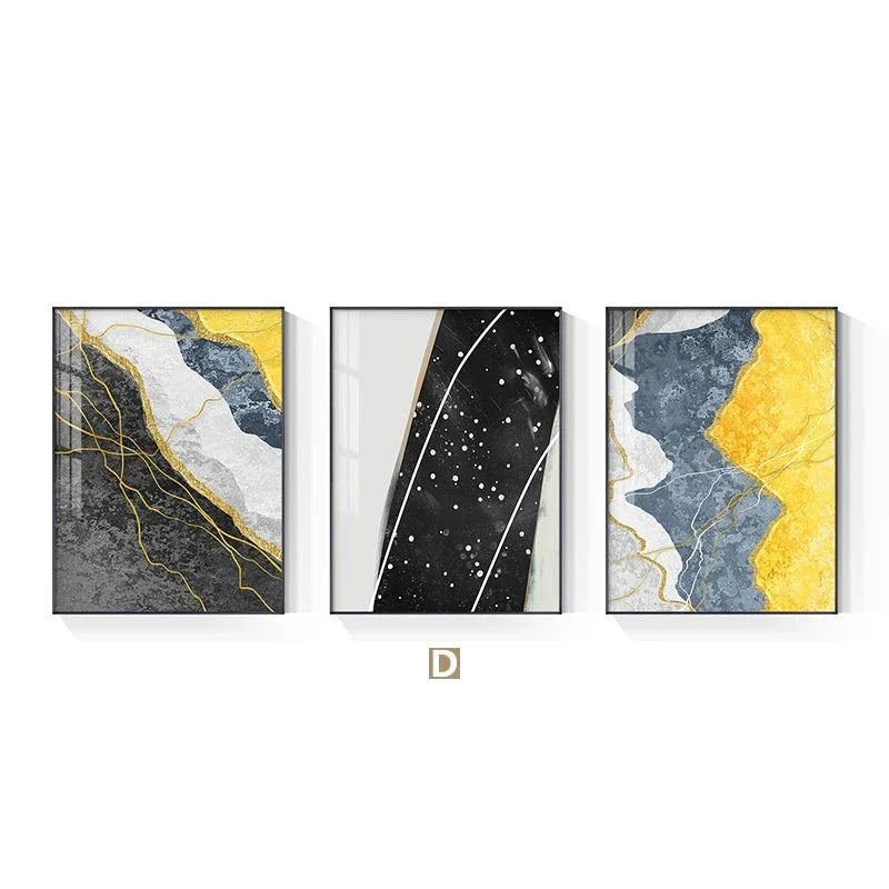 Modern Abstract Shades Of Grey Blue Yellow Wall Art Fine Art Canvas Prints Pictures For Modern Apartment Living Room Light Luxury Home Decor | Bowlift