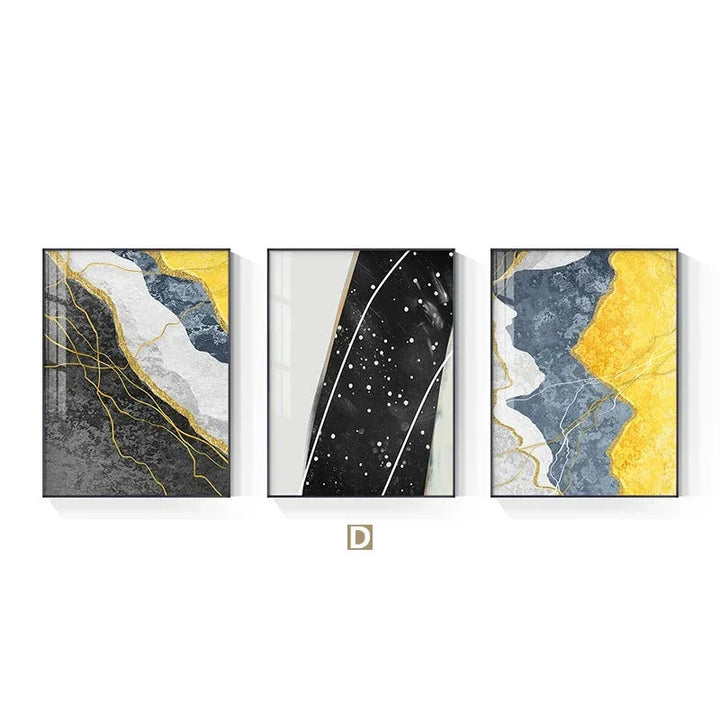 Modern Abstract Shades Of Grey Blue Yellow Wall Art Fine Art Canvas Prints Pictures For Modern Apartment Living Room Light Luxury Home Decor | Bowlift