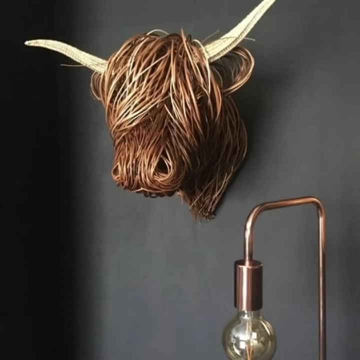 BowLift | Woven Willow Highland Cow Resin Home Décor Figurine