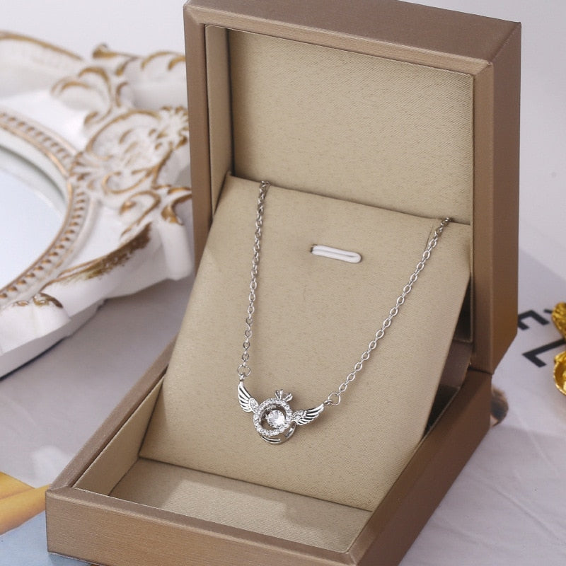 BowLift | Angel Wings Necklace – Titanium Steel Pendant with Strass