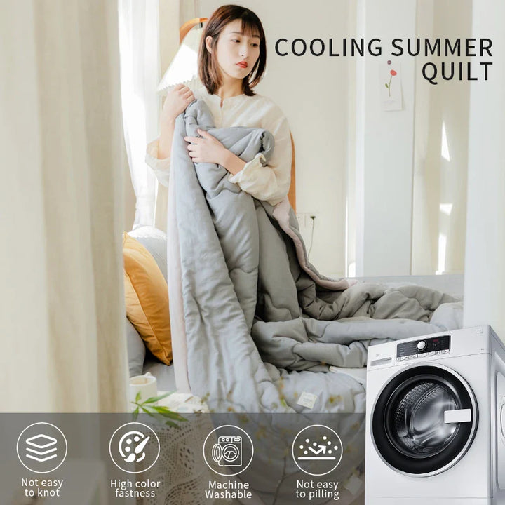 2024 Japanese Cotton-Polyester Summer Quilt – Lightweight, Washable, Skin-Friendly Solid Color Quilt | Bowlift